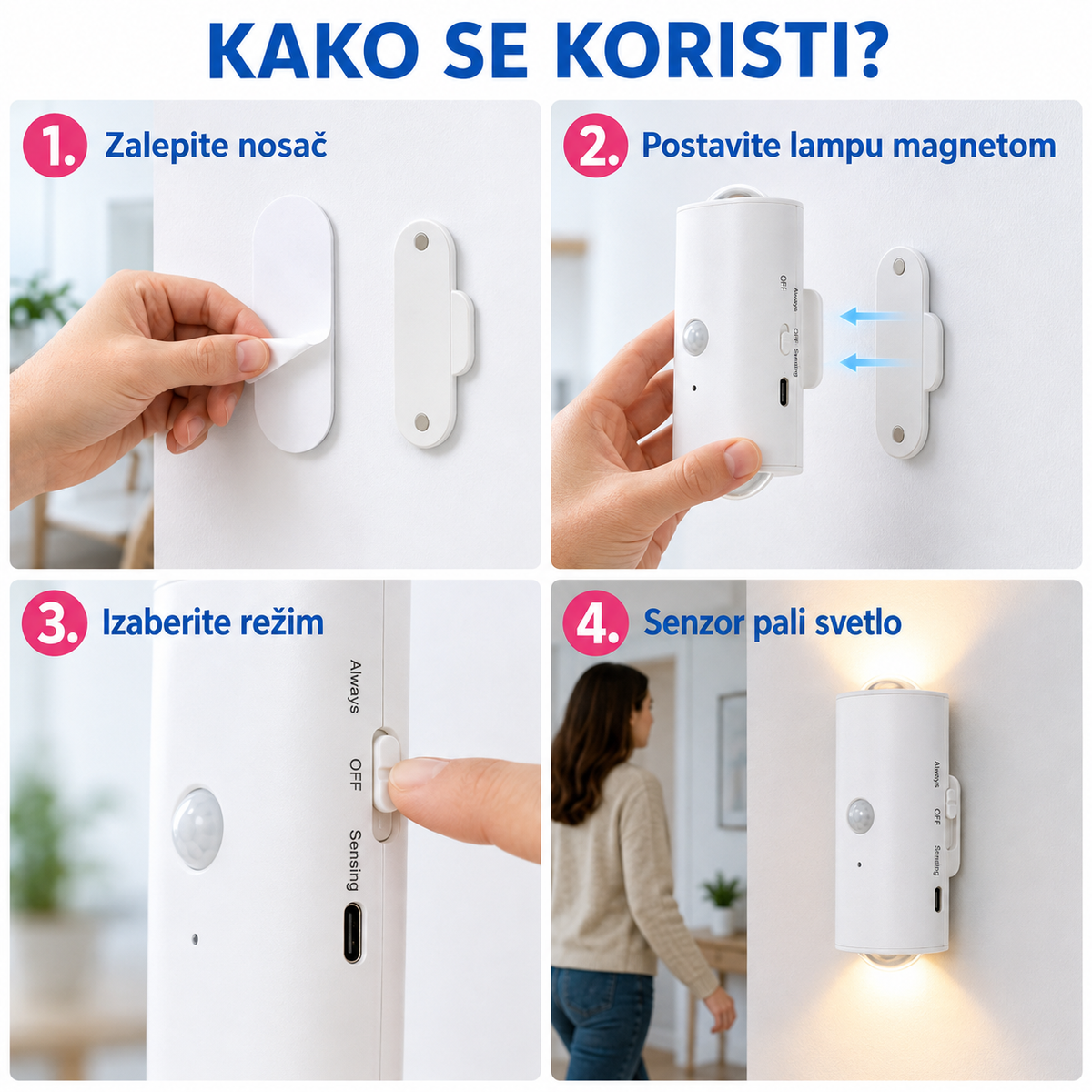 Bežična LED zidna lampa sa senzorom pokreta – set 2 komada