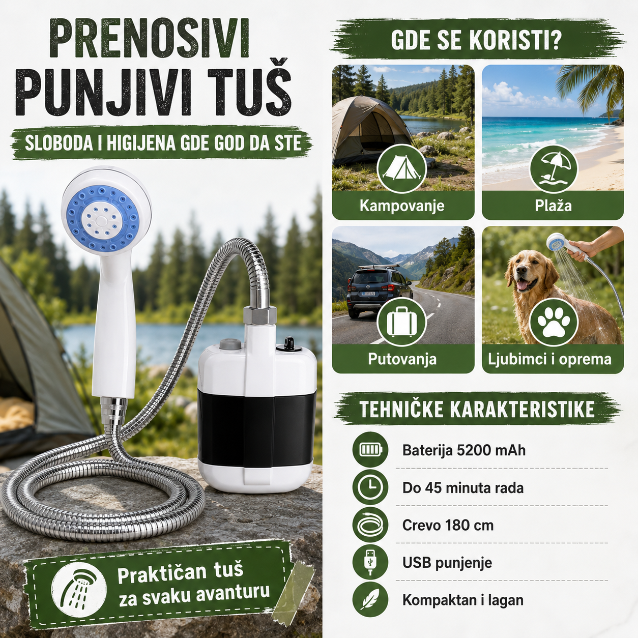 Prenosivi Tuš za Kampovanje