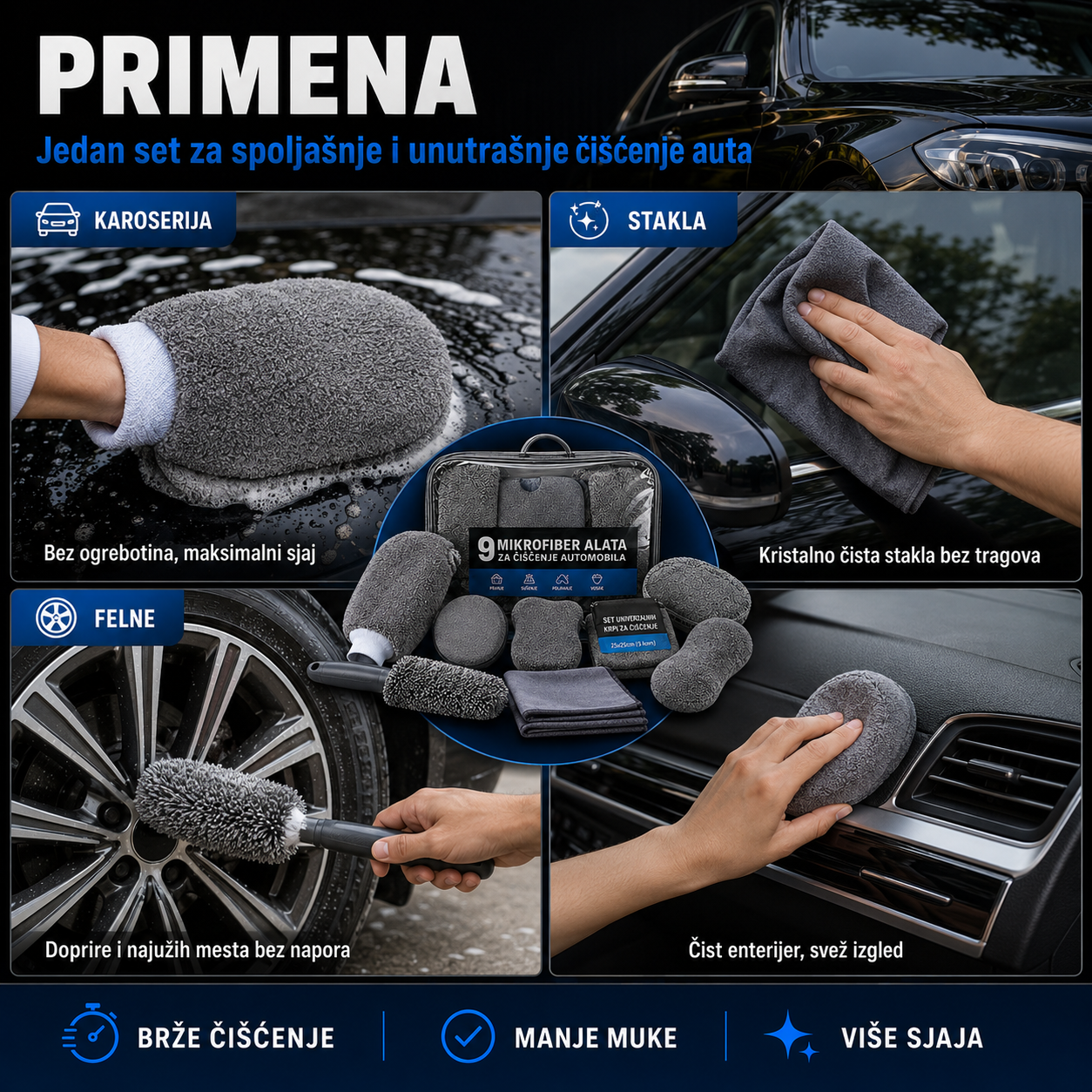 9 Mikrofiber Alata za Čišćenje Automobila