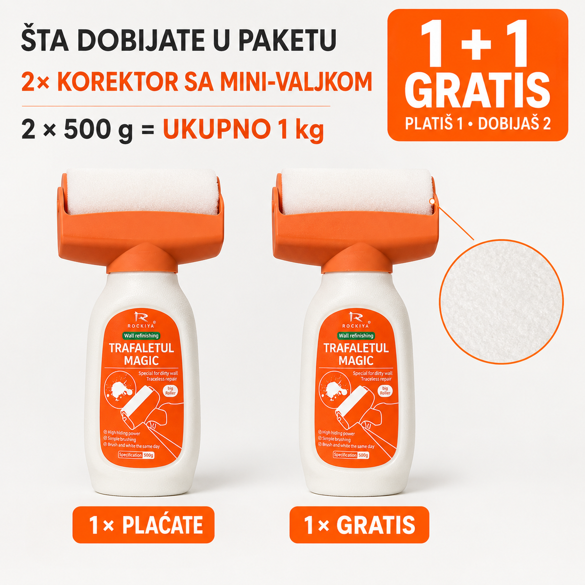 Korektor Za Zidove 2u1 Sa Valjkom 500g + 500g GRATIS