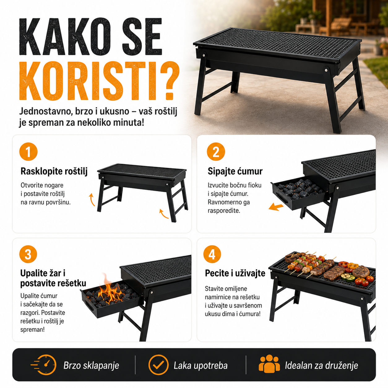 Prenosivi Sklopivi Roštilj na Ćumur