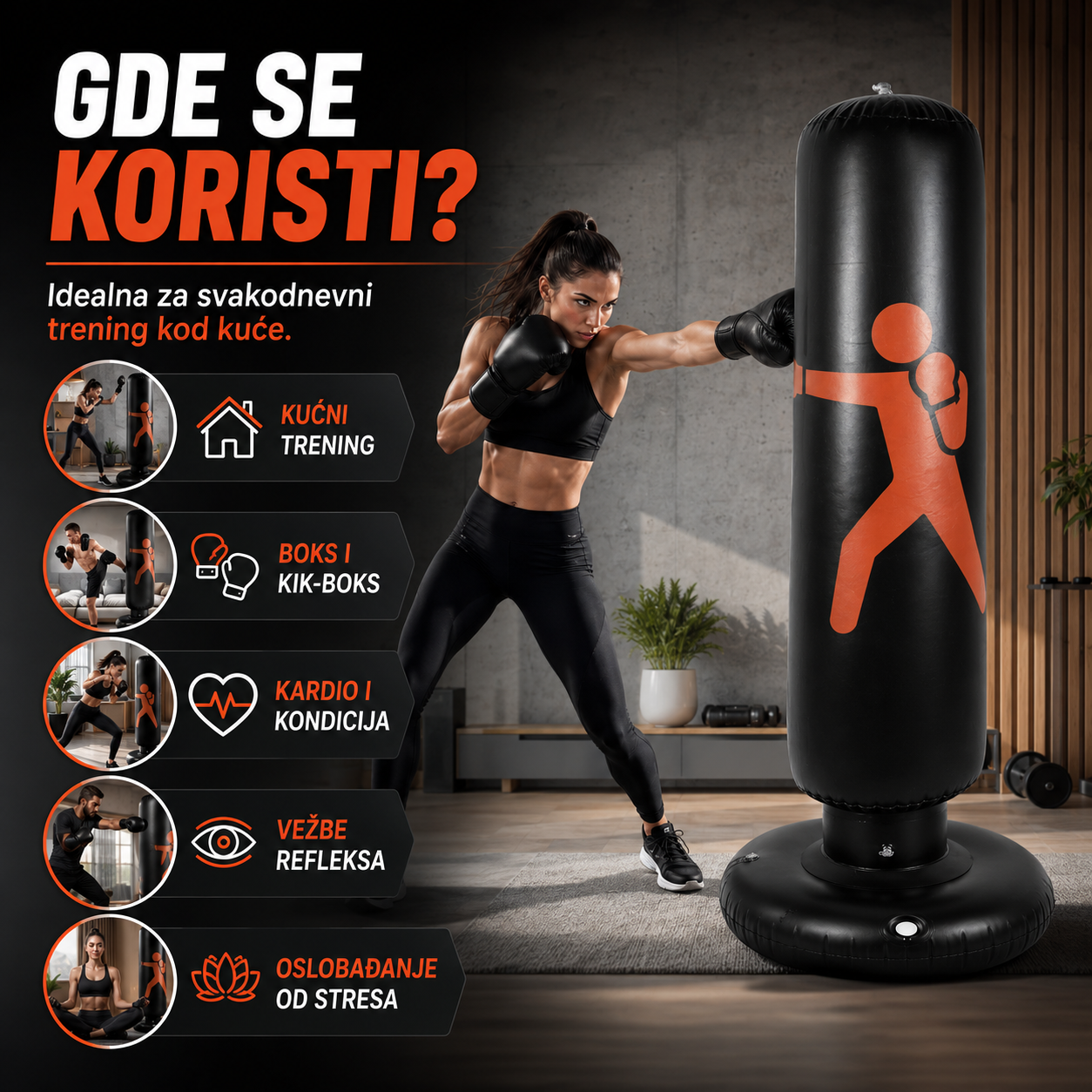 Fitnes Vreća za Boks na Naduvavanje - PunchMaster