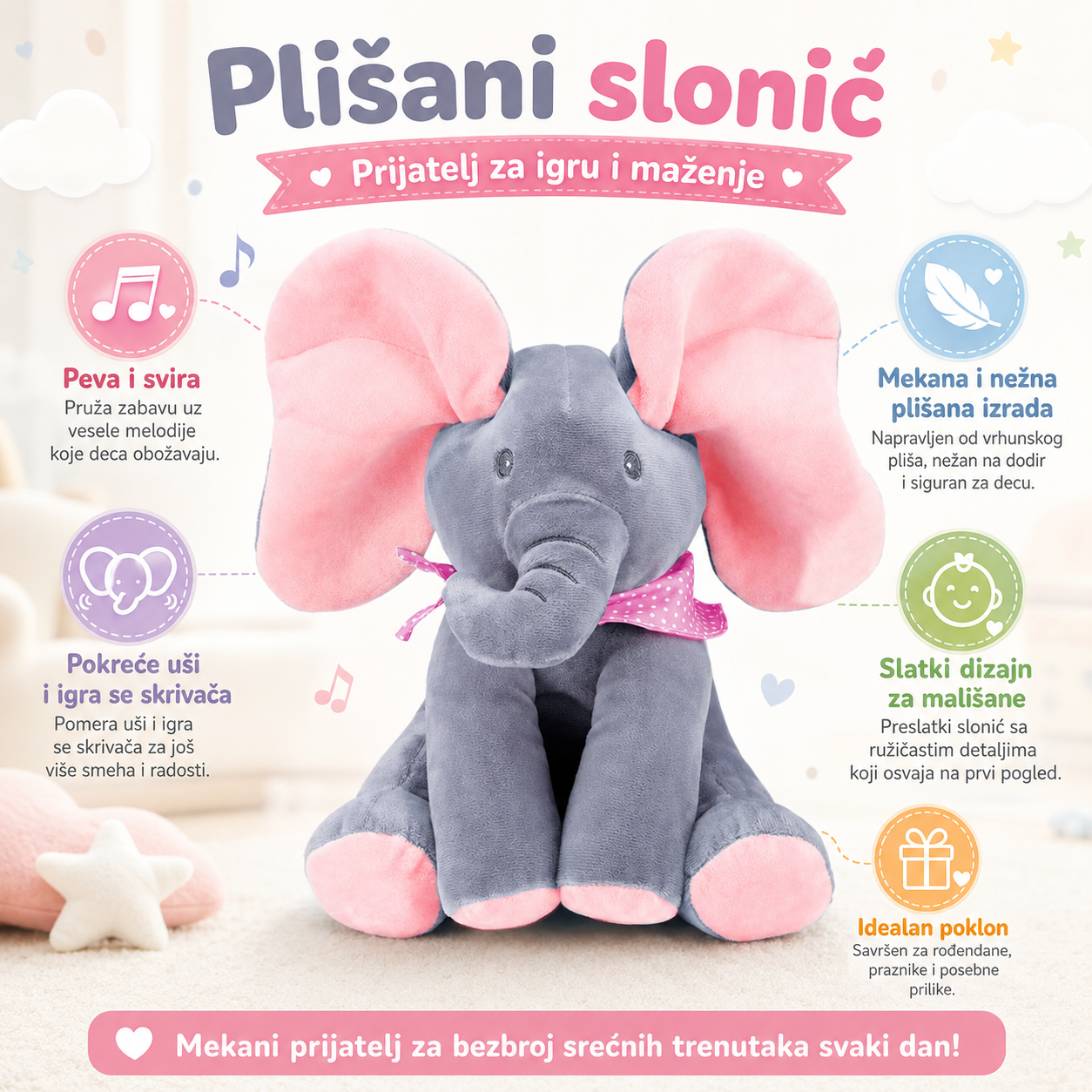 Slončić Koji Peva i Pokriva se Ušima