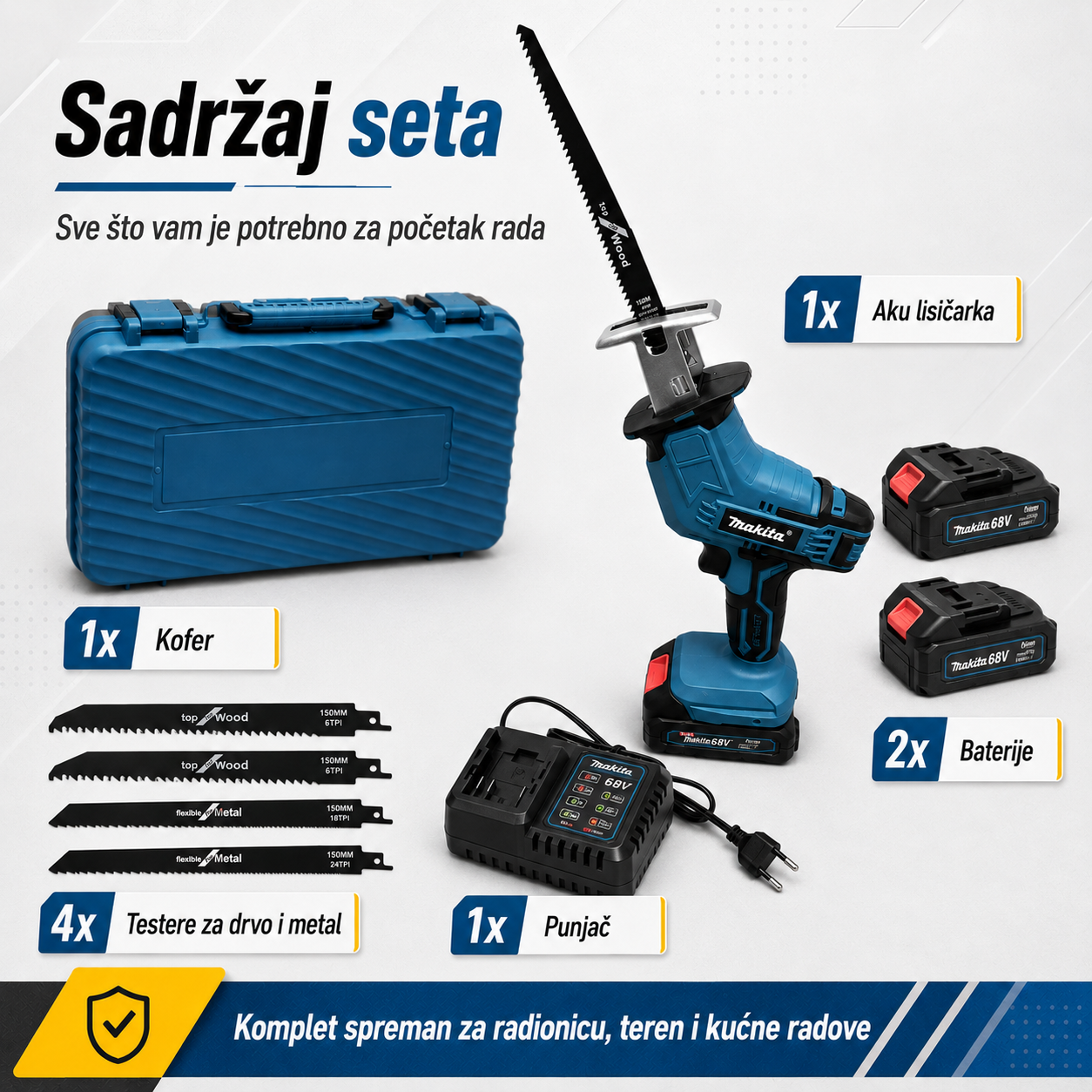 Lisičarka Aku Testera + 2 baterije + noževi