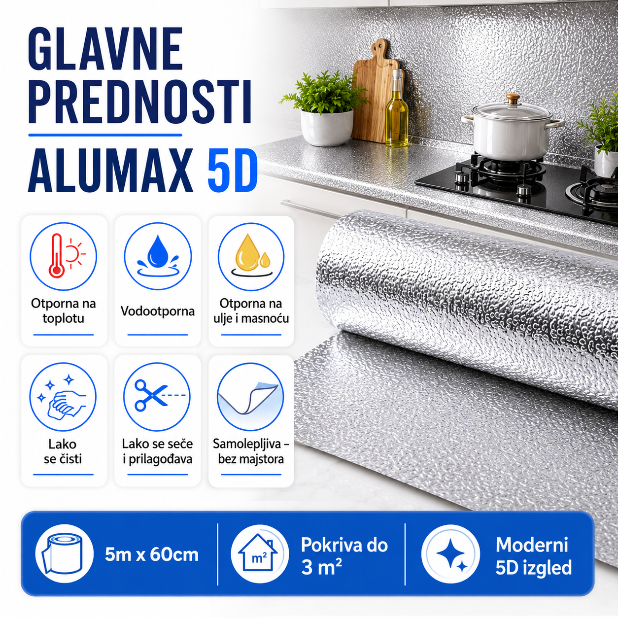 Alumax 5D – Samolepljiva Zaštitna Alufolija za Kuhinju
