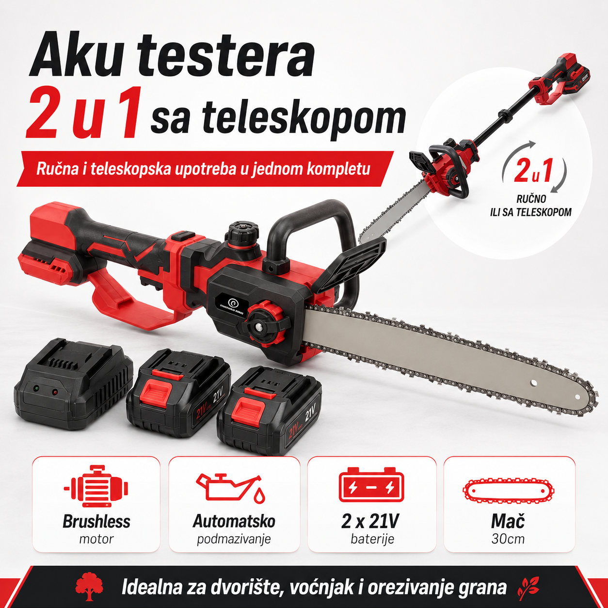 Teleskopska Aku Testera 30 cm  + 2 Baterije