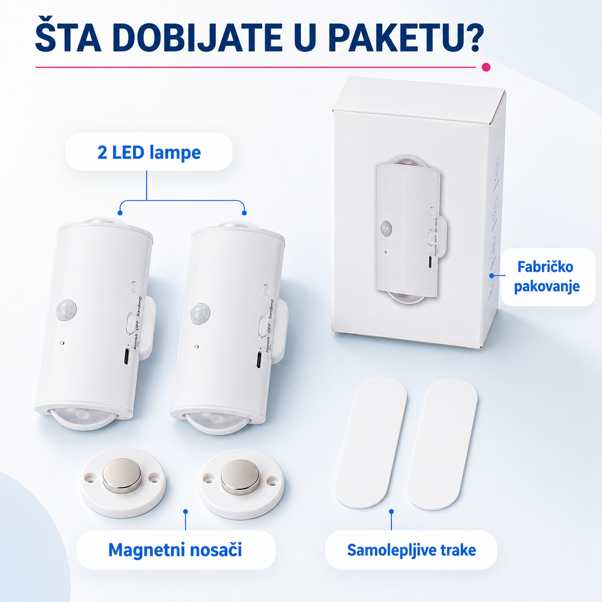 Bežična LED zidna lampa sa senzorom pokreta – set 2 komada