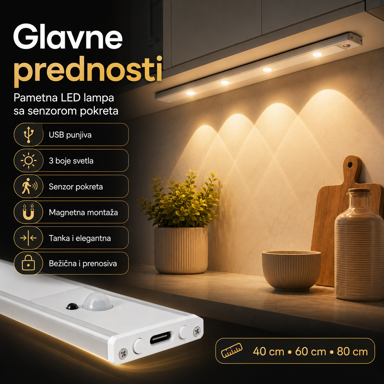 Magnetna Pametna LED Lampa sa Senzorom