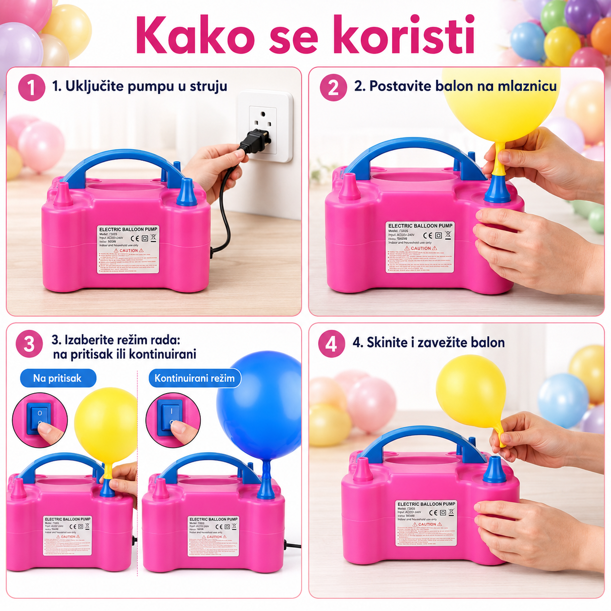 Električna Pumpa za Balone 600W sa Dve Mlaznice (Dvostruki Režim Rada)