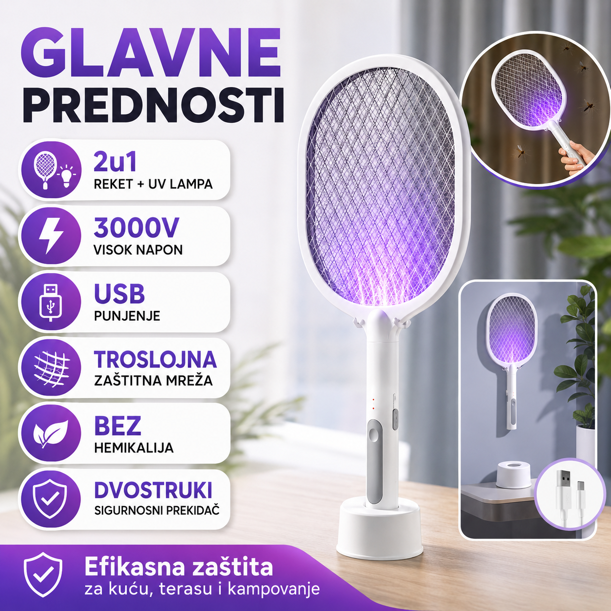 2u1 Električni Reket Protiv Komaraca
