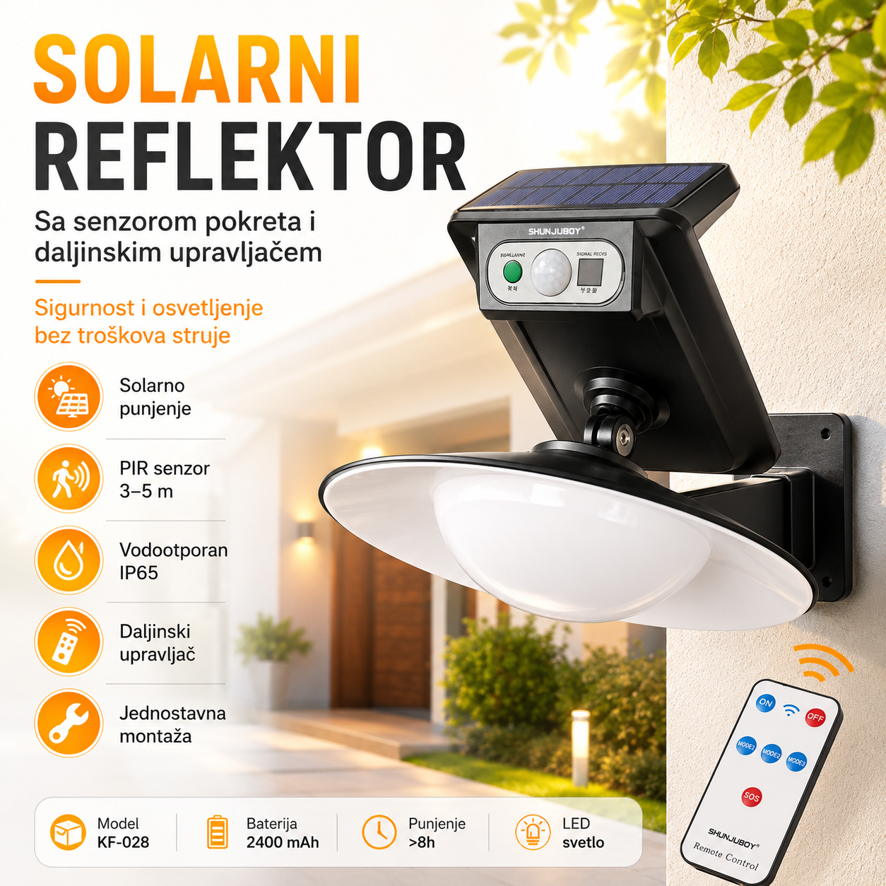 Solarni reflektor za sigurnost i osvetljenje