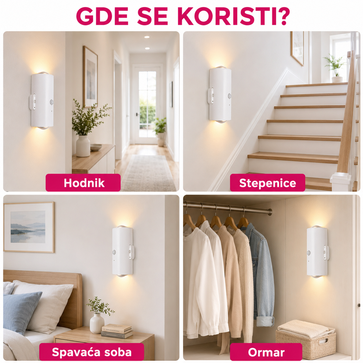 Bežična LED zidna lampa sa senzorom pokreta – set 2 komada