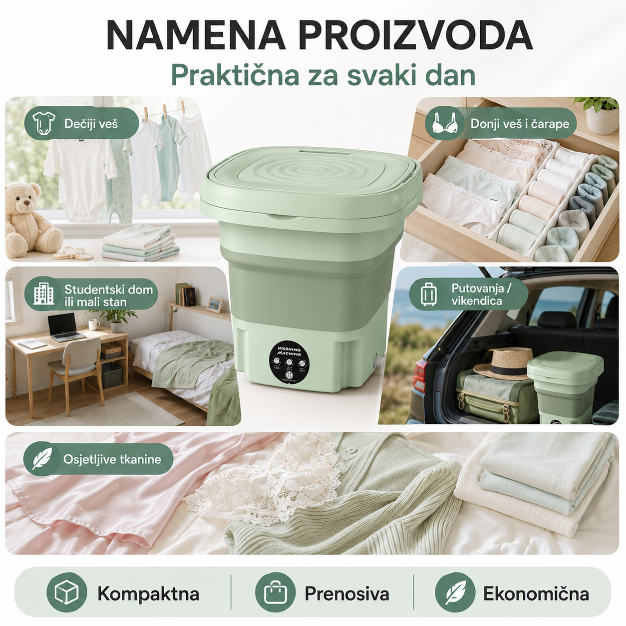 Pametna Sklopiva Mašina za Veš sa Centrifugom