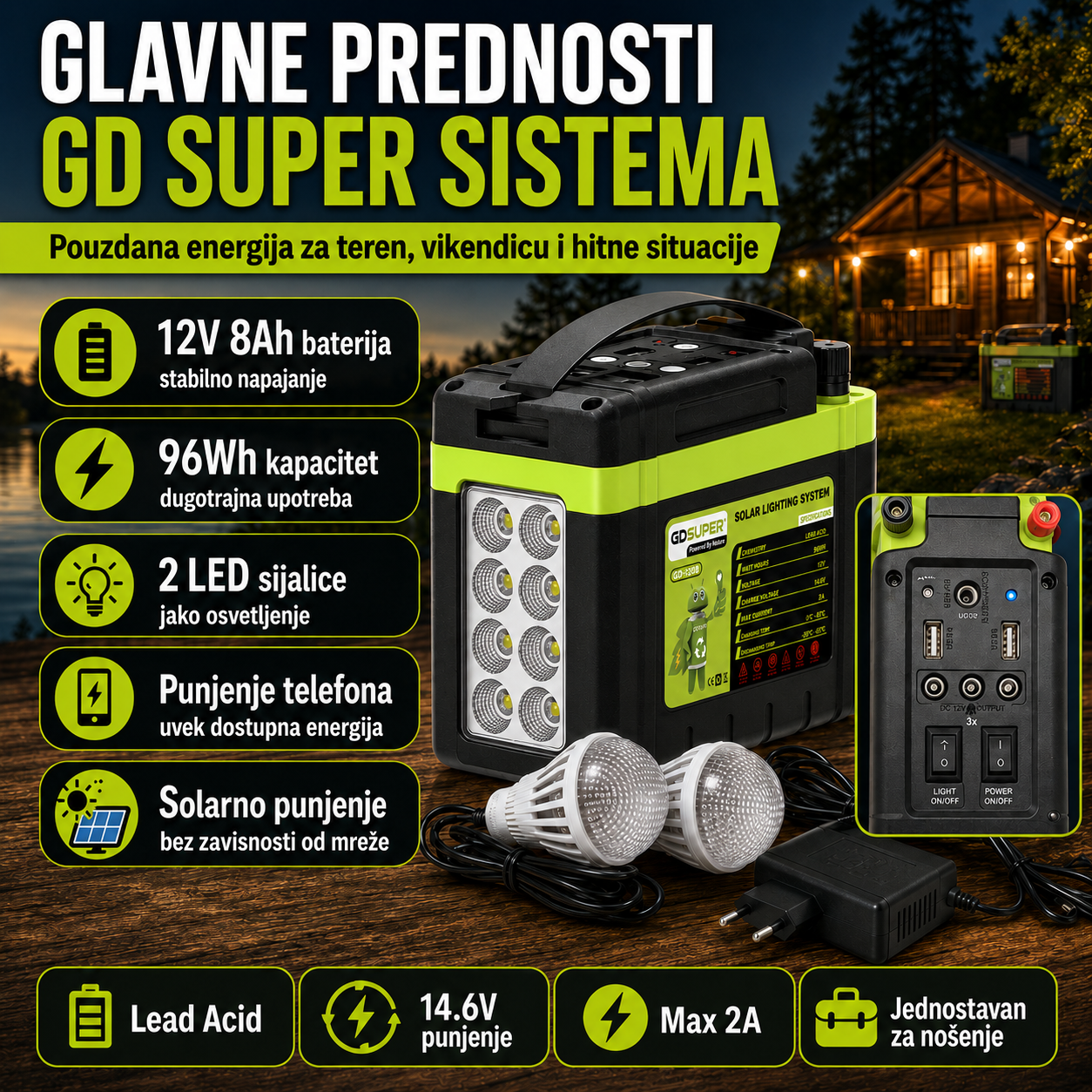 Solarni Prenosivi Sistem GD SUPER (12V 8Ah)
