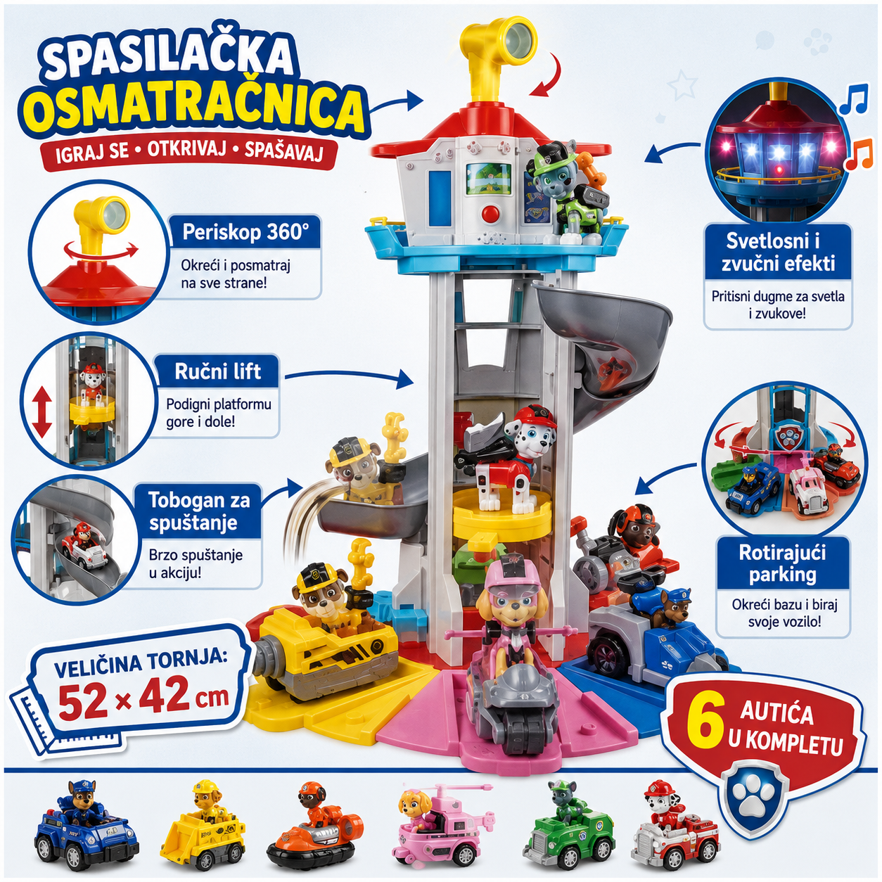 Patrolne Šape Toranj - sirena + 6 autića