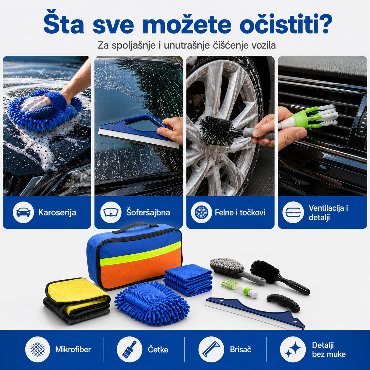 Komplet za čišćenje automobila - Set od 11 delova za pranje auta