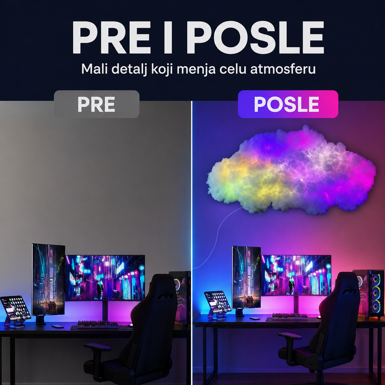 3D RGB LED oblak • 200 cm