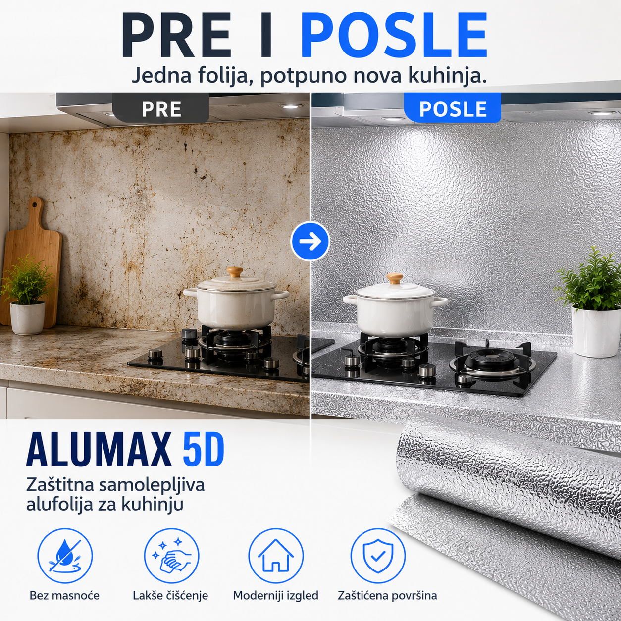 Alumax 5D – Samolepljiva Zaštitna Alufolija za Kuhinju
