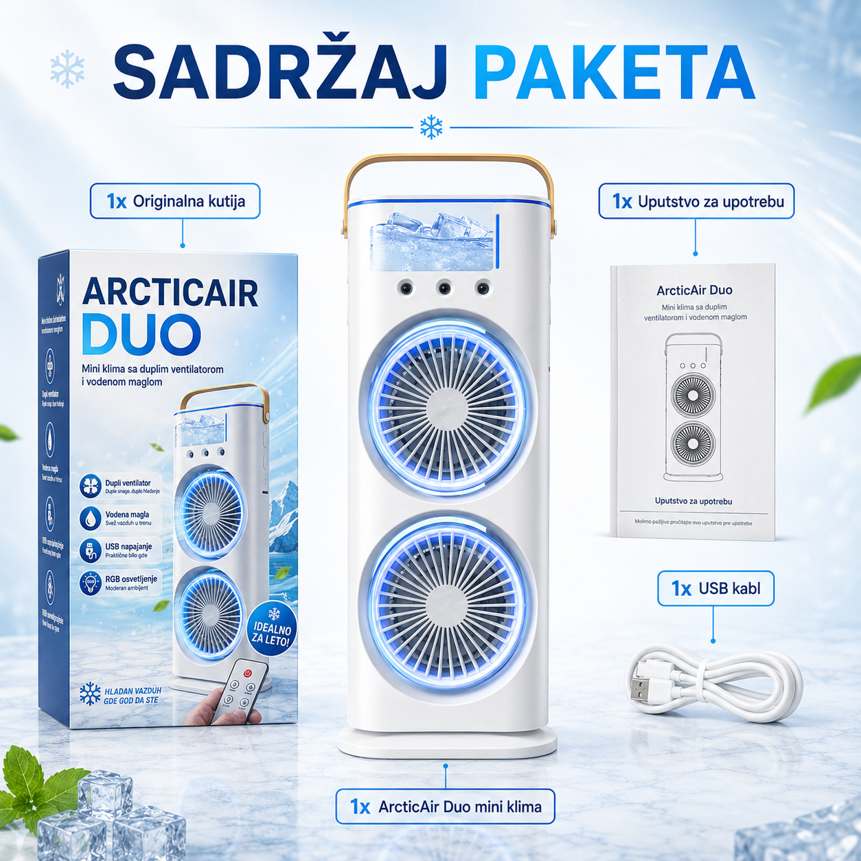 Pametna Mini Klima sa Duplim Ventilatorom i Vodeni Maglom