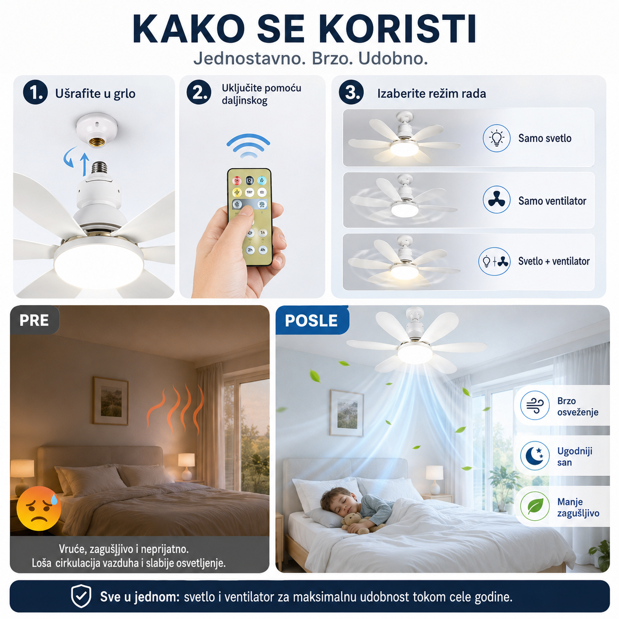 Luster Ventilator 2-u-1 sa Daljinskim