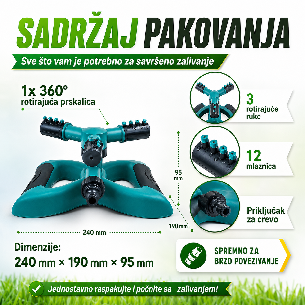 360° Automatska Rotirajuća Prskalica za Travnjak