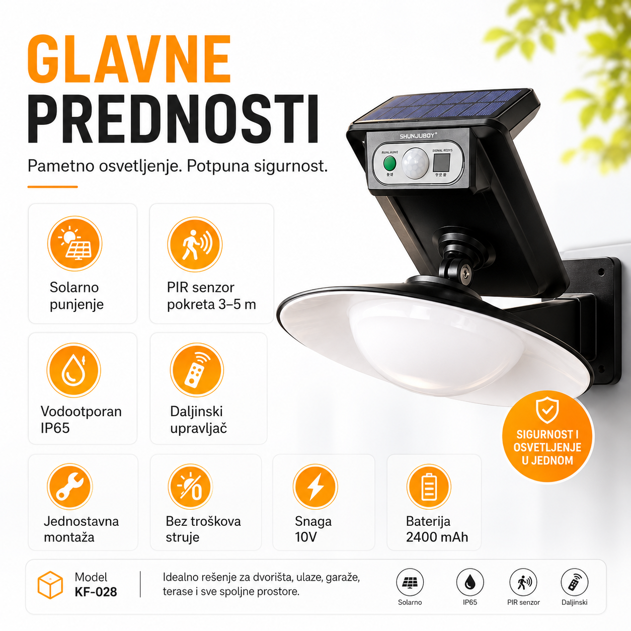 Solarni reflektor za sigurnost i osvetljenje