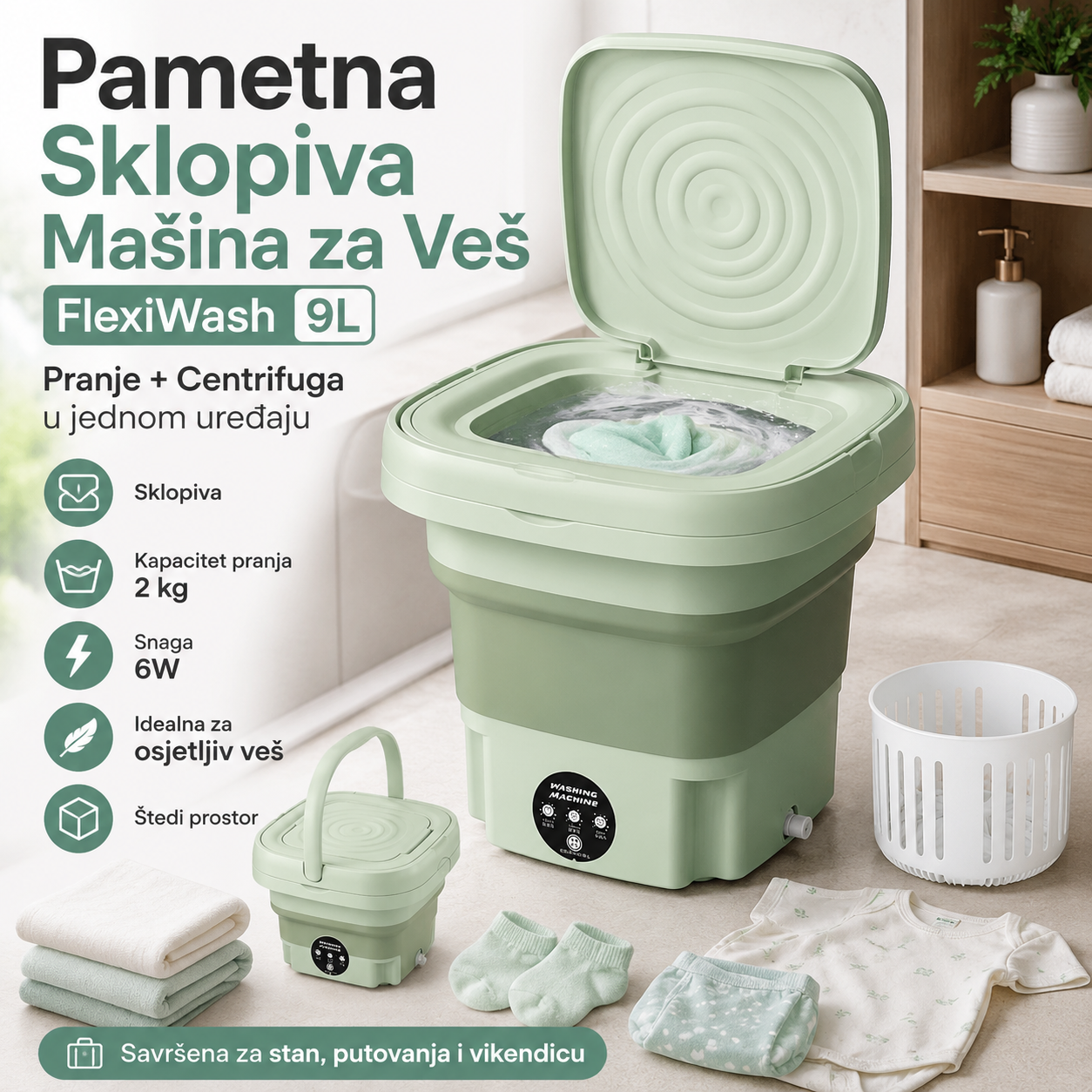 Pametna Sklopiva Mašina za Veš sa Centrifugom