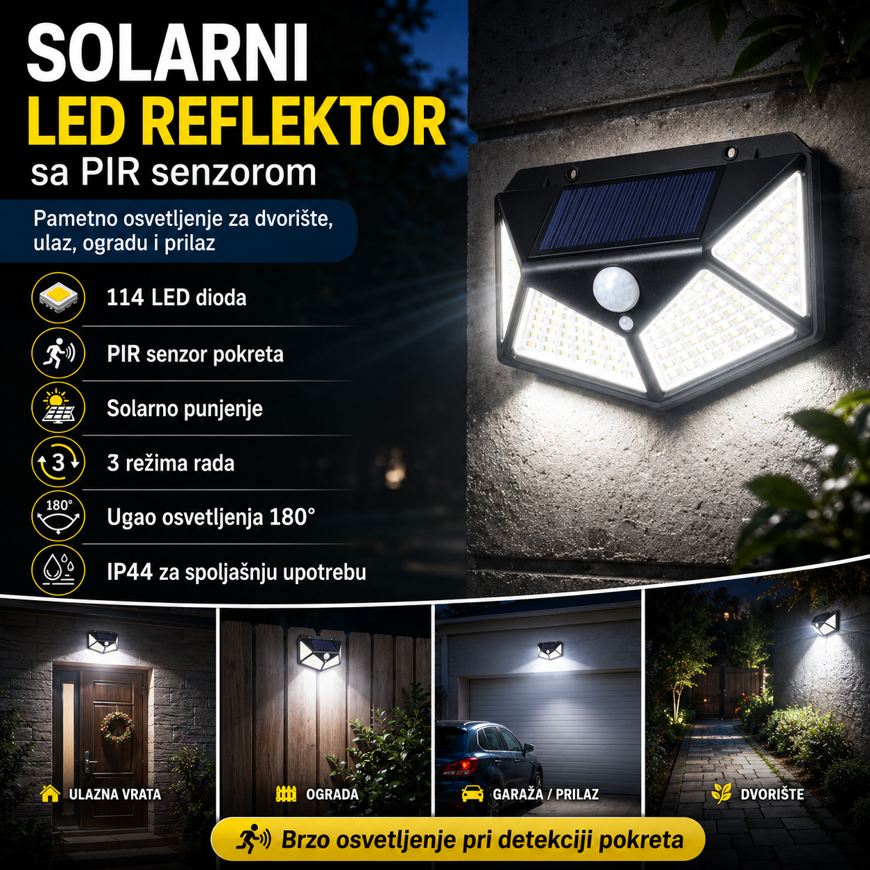 Solarni Led Reflektor - 180 Stepeni