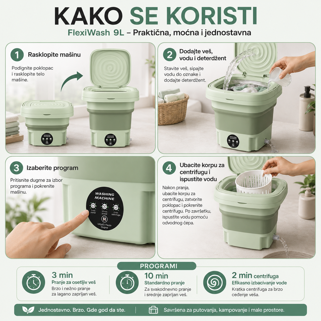 Pametna Sklopiva Mašina za Veš sa Centrifugom