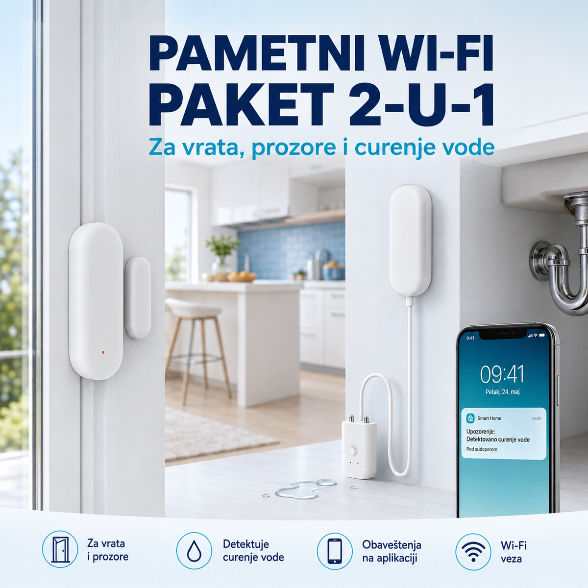 Senzor za vrata i prozore + detektor curenja vode WIFI
