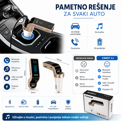 3u1 uređaj - Radio Predajnik, Bluetooth i Punjač za auto