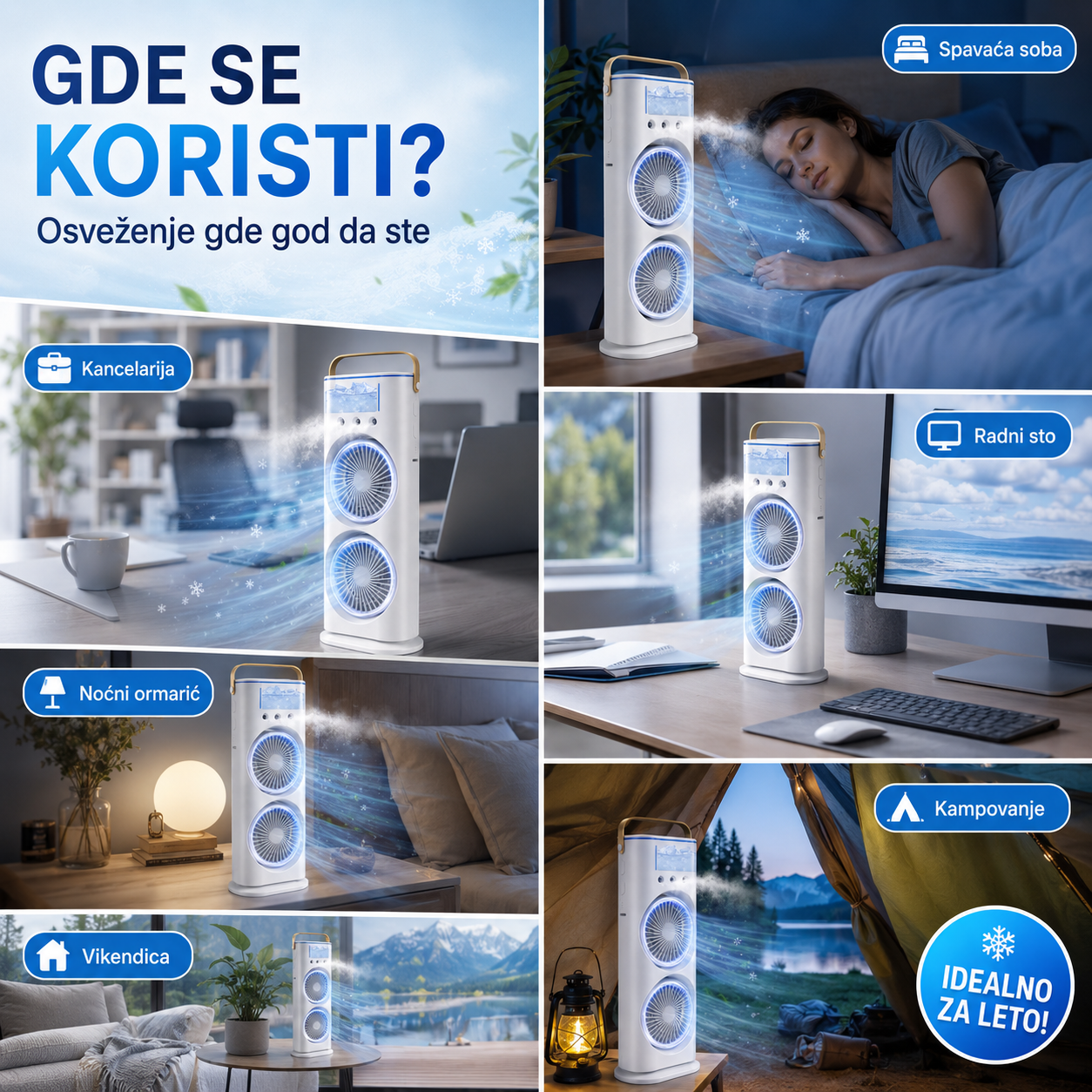 Pametna Mini Klima sa Duplim Ventilatorom i Vodeni Maglom