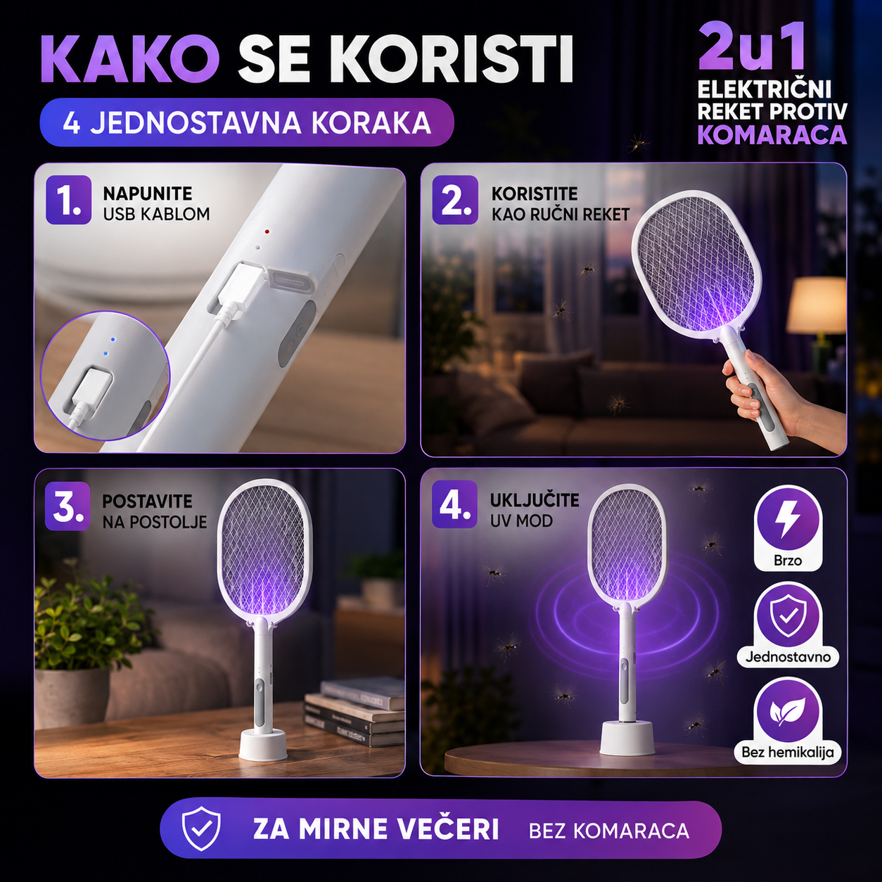 2u1 Električni Reket Protiv Komaraca