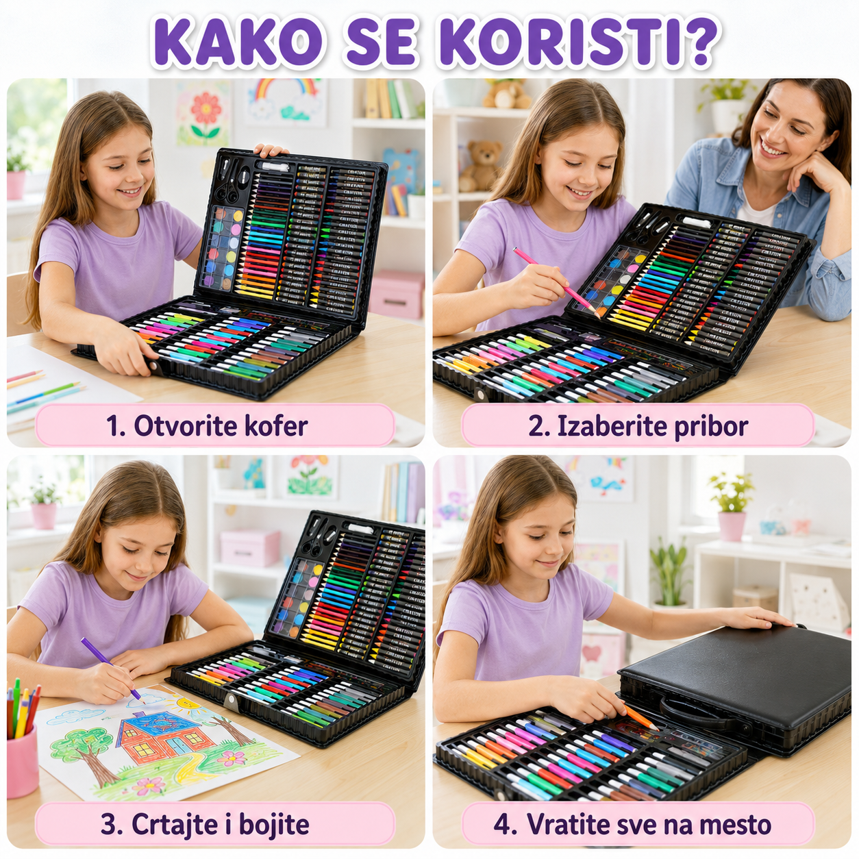 Set za crtanje za decu, kofer sa bojicama i školskim priborom