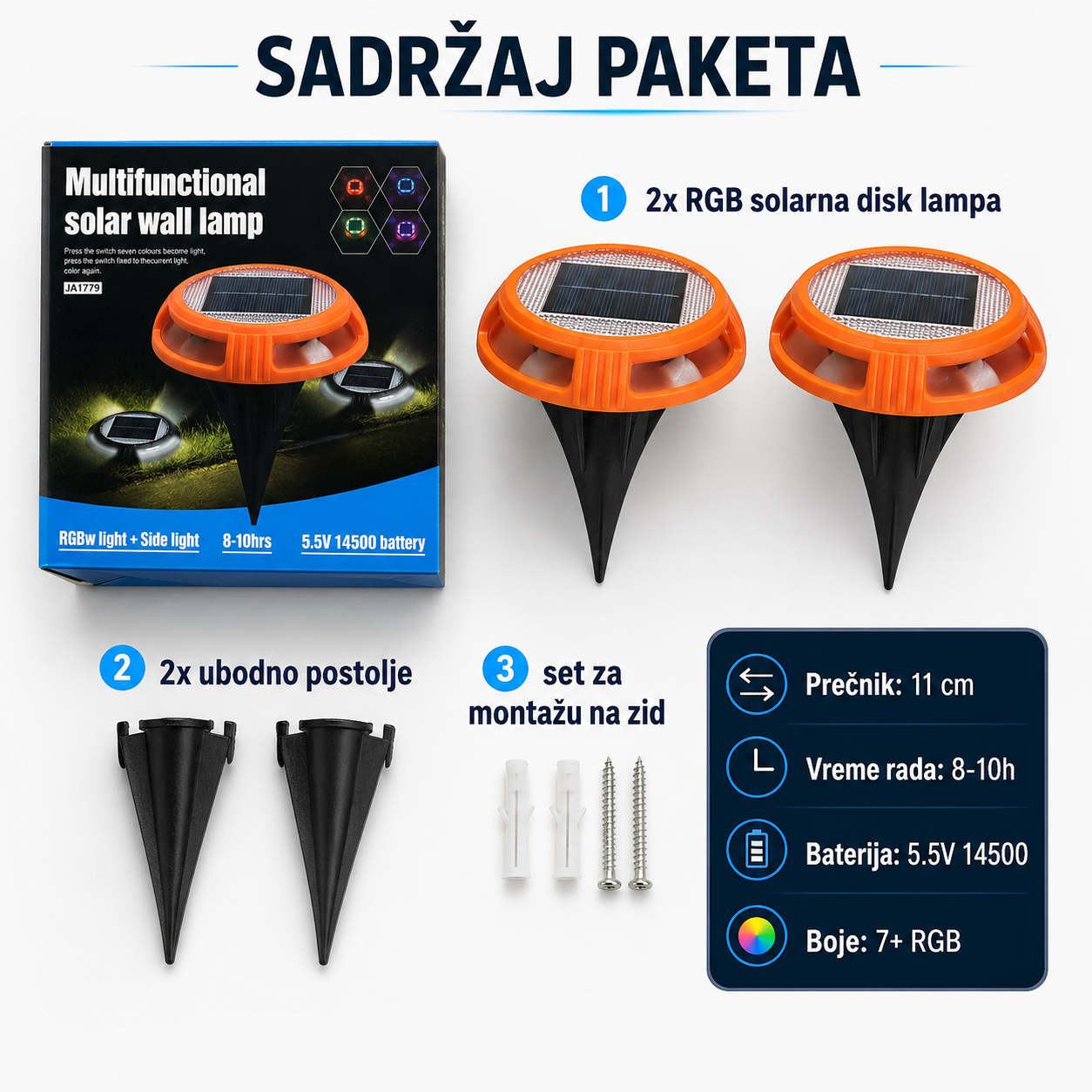 RGB Solarne Disk Lampe 1+1 GRATIS