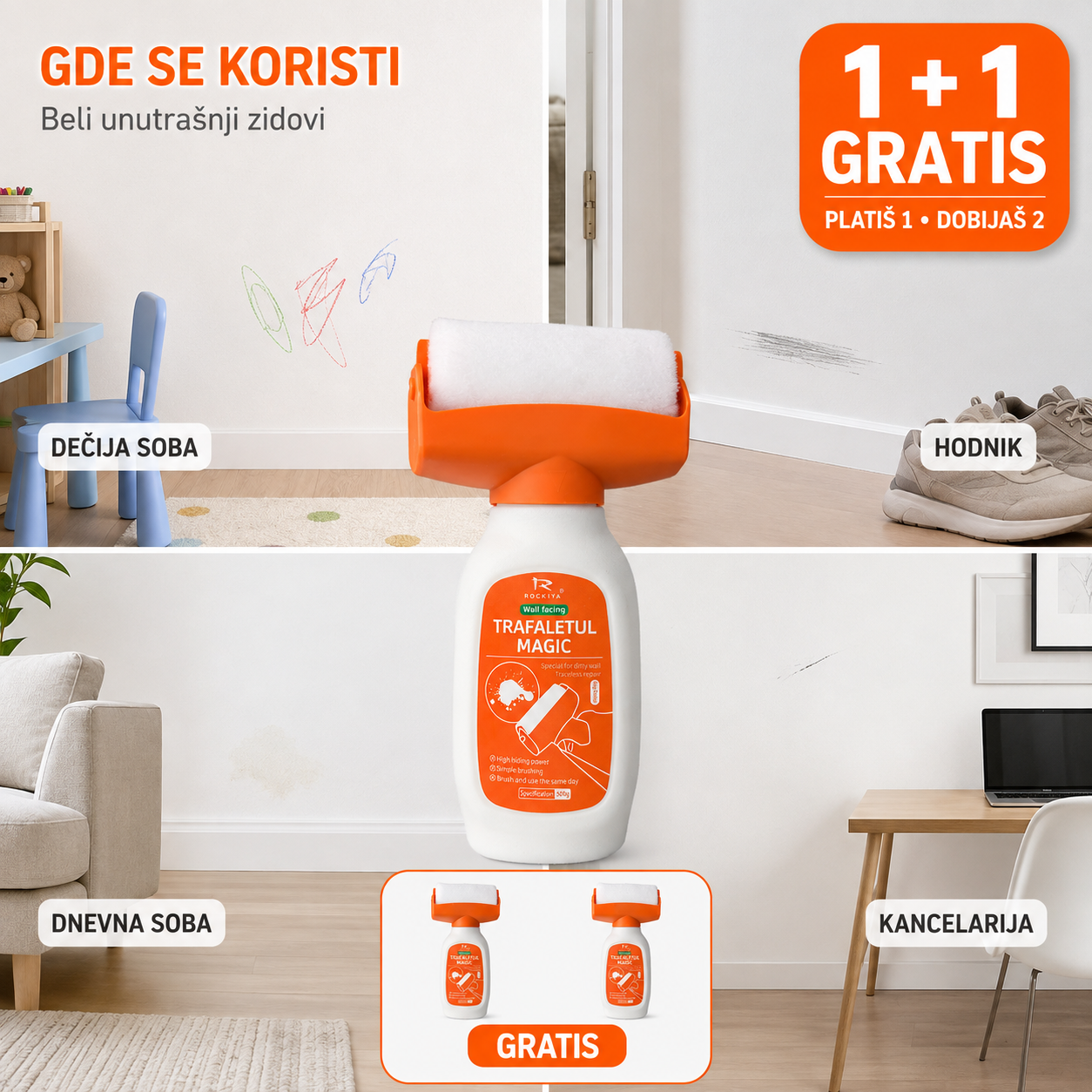 Korektor Za Zidove 2u1 Sa Valjkom 500g + 500g GRATIS