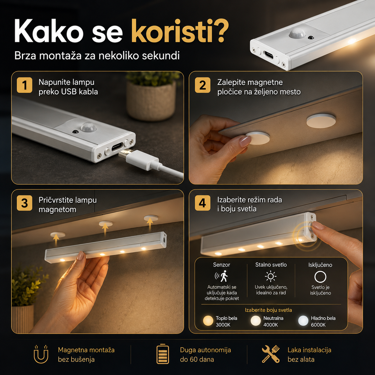 Magnetna Pametna LED Lampa sa Senzorom