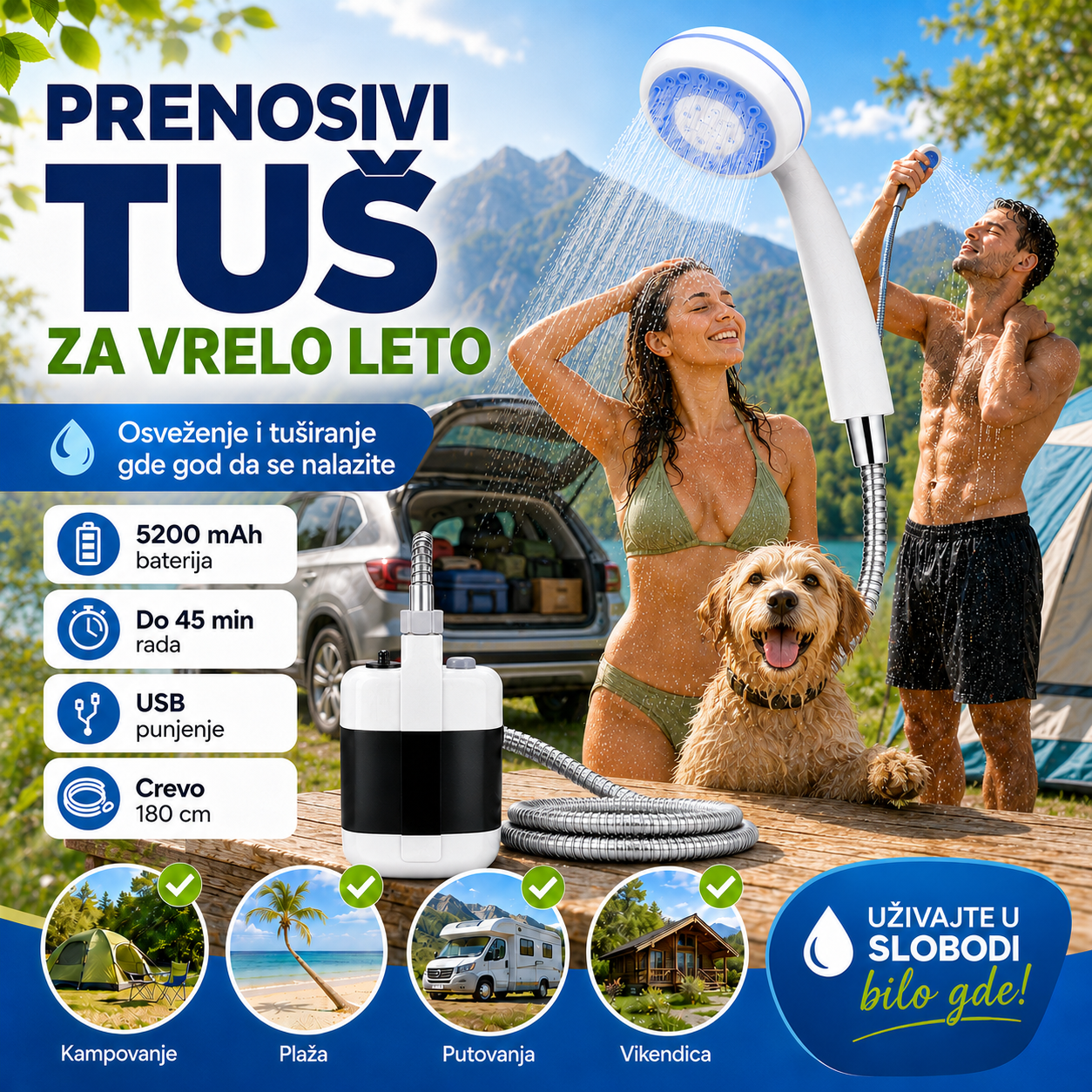 Prenosivi Tuš za Kampovanje