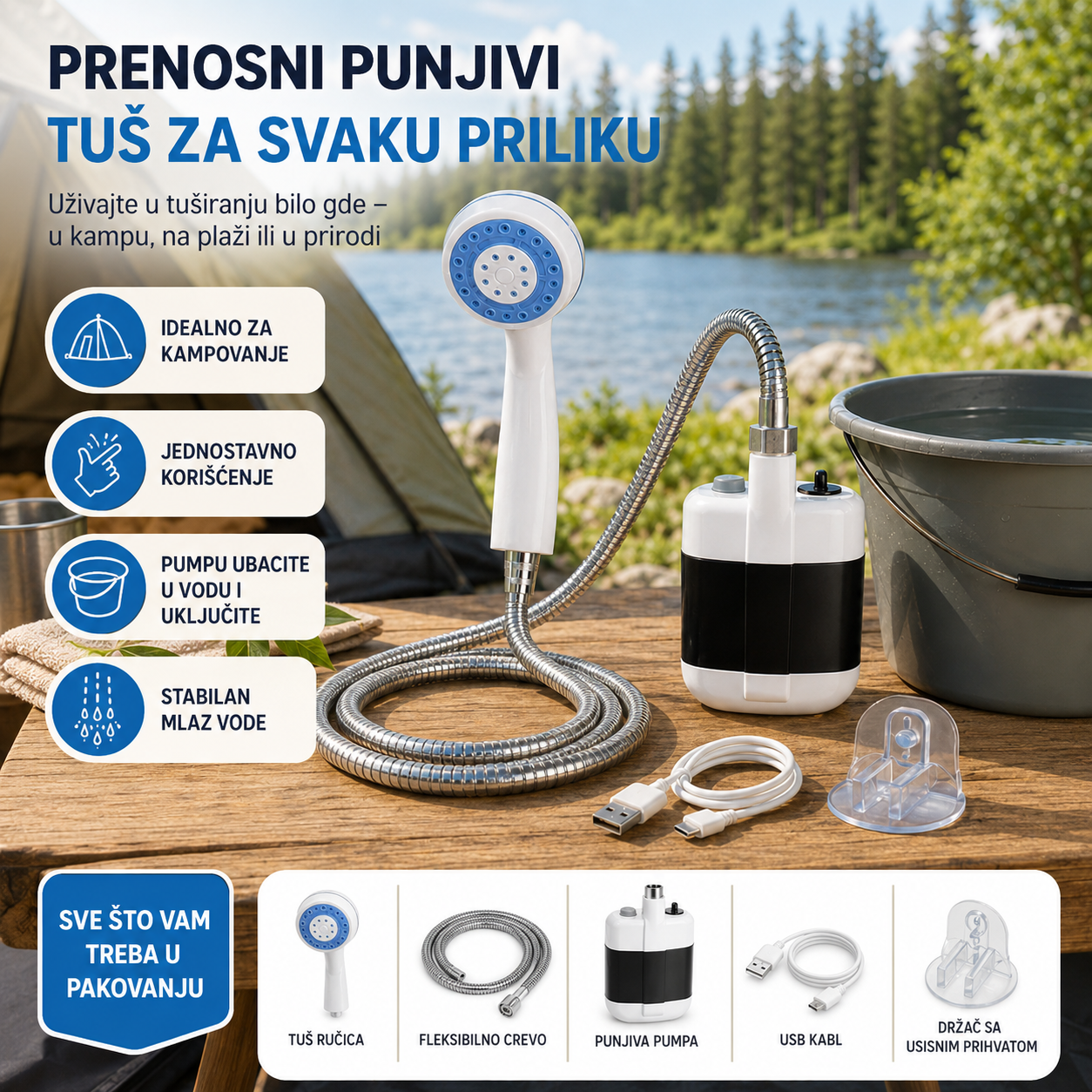 Prenosivi Tuš za Kampovanje