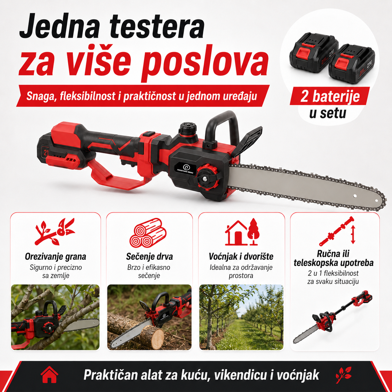 Teleskopska Aku Testera 30 cm  + 2 Baterije