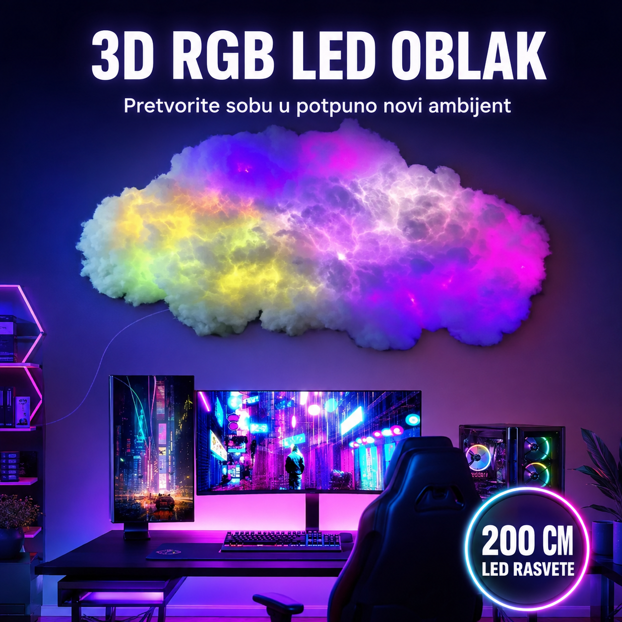 3D RGB LED oblak • 200 cm