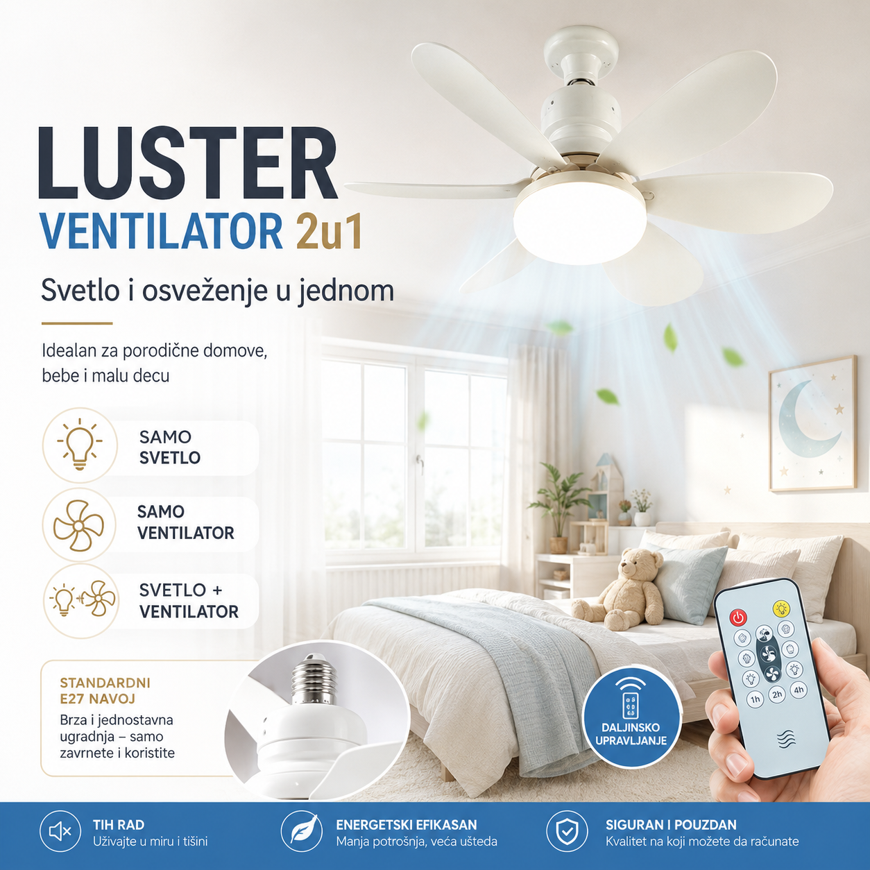 Luster Ventilator 2-u-1 sa Daljinskim
