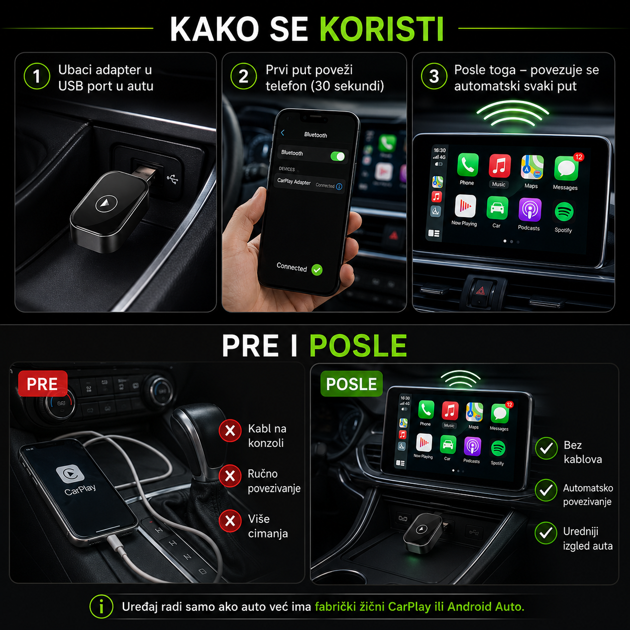 Wireless Apple Carplay & Android Auto Adapter