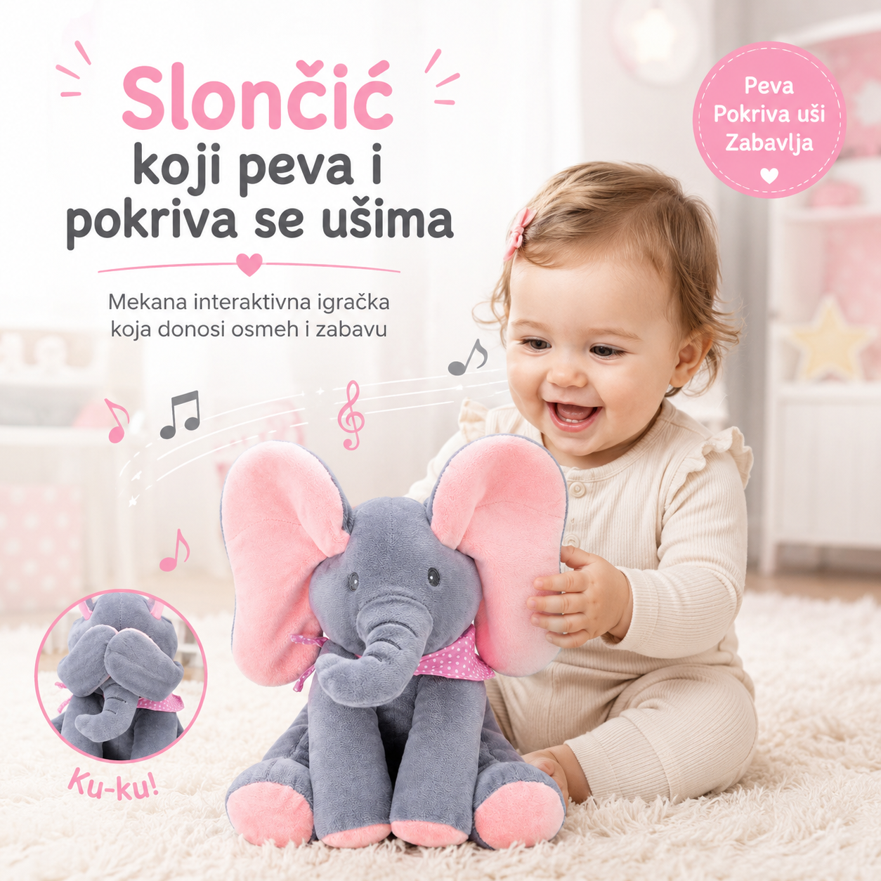 Slončić Koji Peva i Pokriva se Ušima