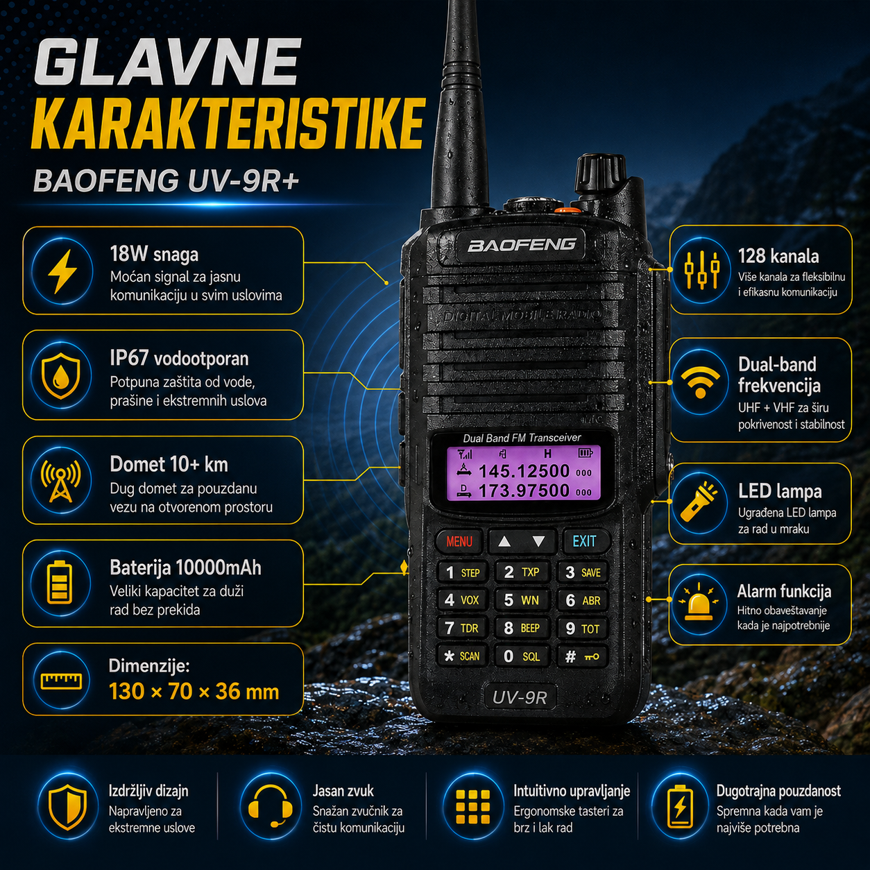 Profesionalni Toki Voki Baofeng UV-9R+ 18W