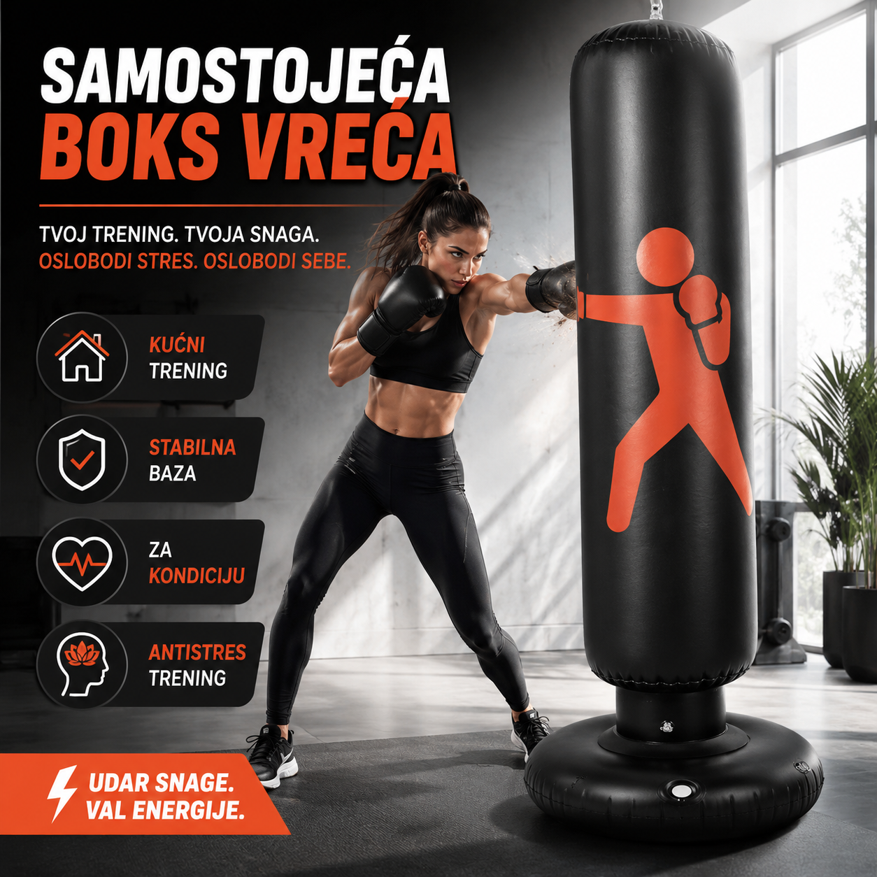 Fitnes Vreća za Boks na Naduvavanje - PunchMaster