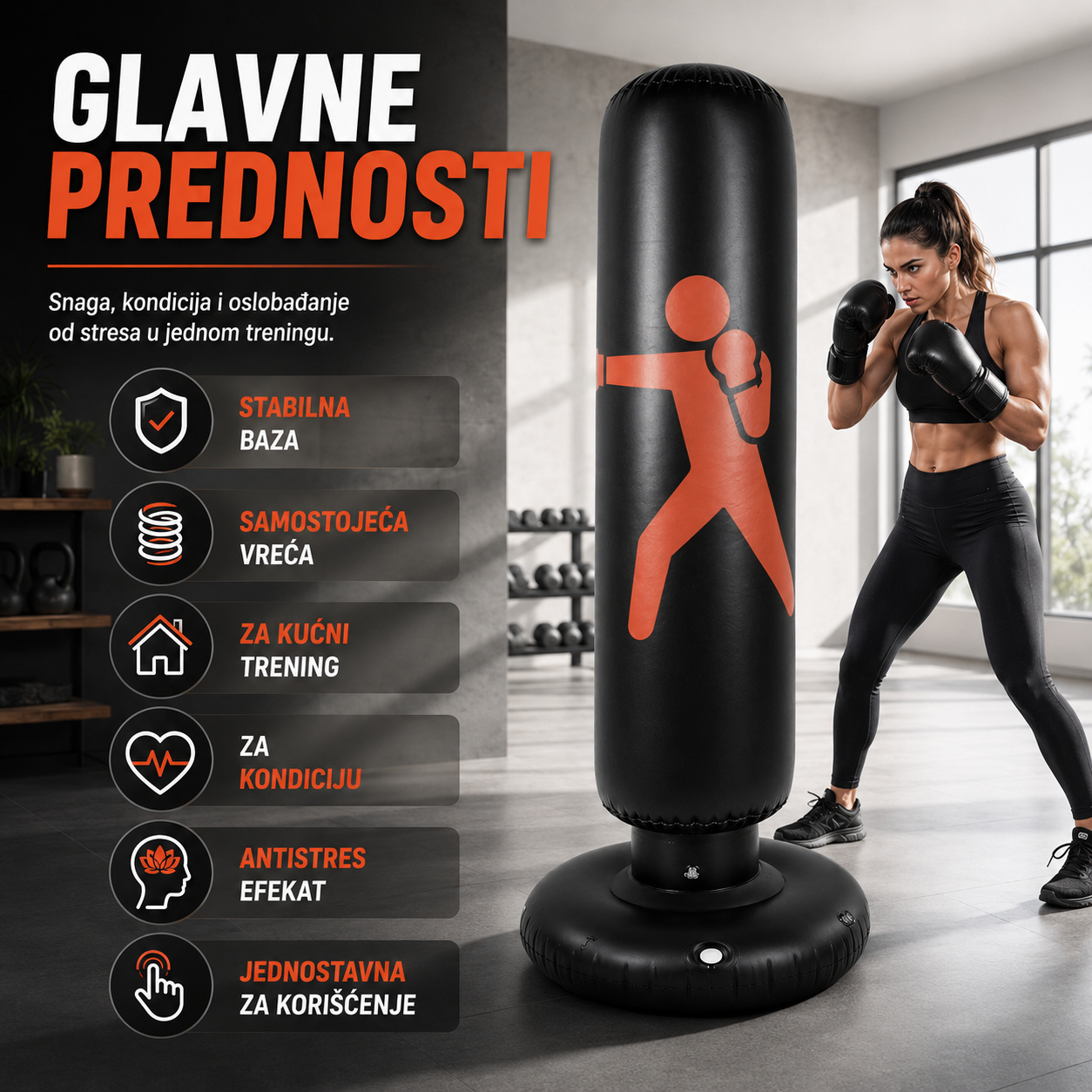 Fitnes Vreća za Boks na Naduvavanje - PunchMaster