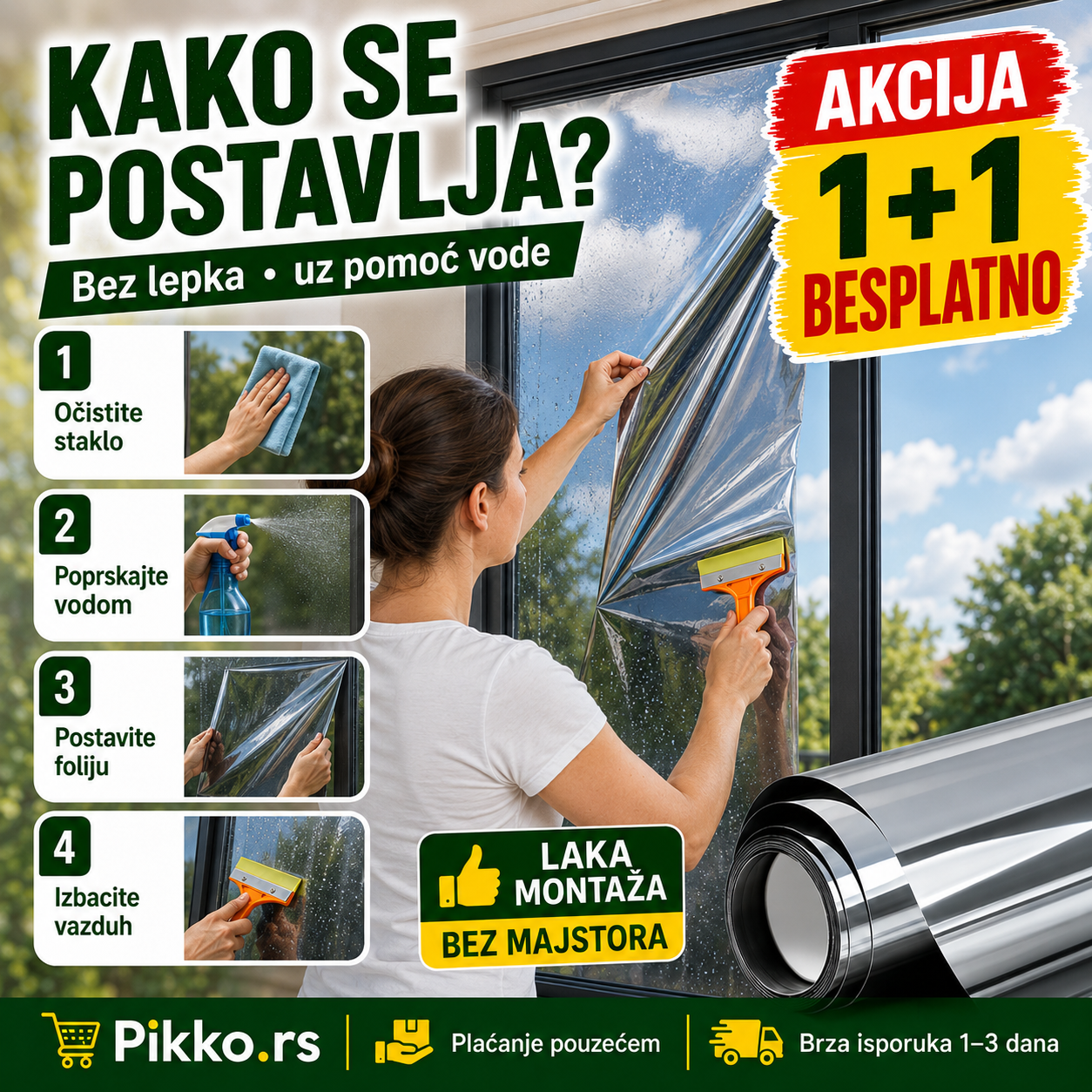 1+1 GRATIS Folije za stakla na prozorima i vratima sa UV zaštitom