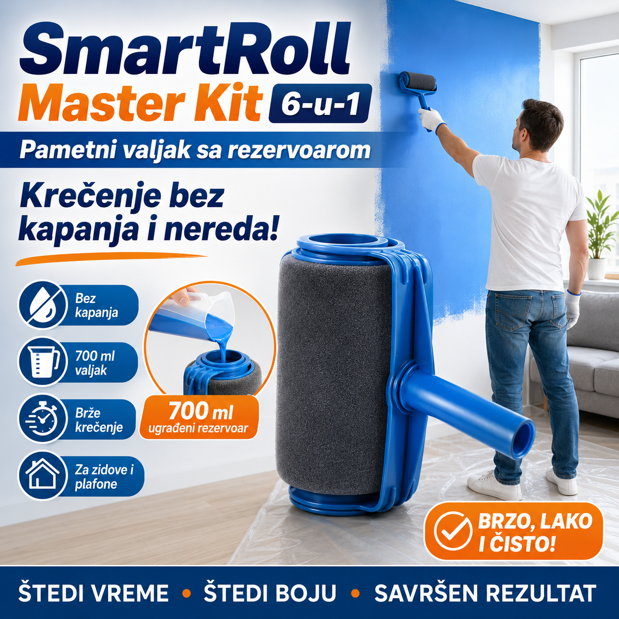 Pametni Valjak sa Rezervoarom za Uredno Krečenje