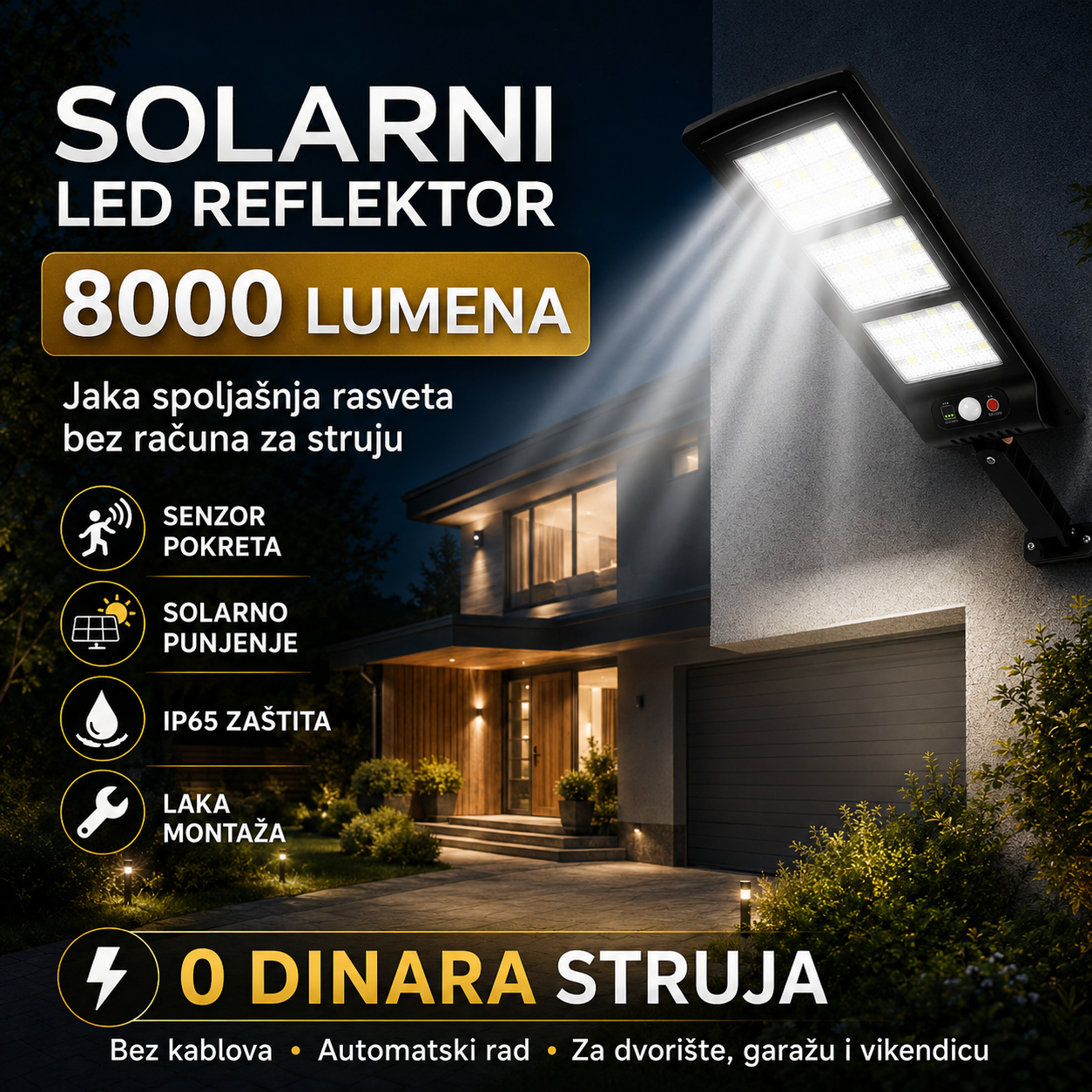 Ulični Solarni Reflektor 8000Lumena